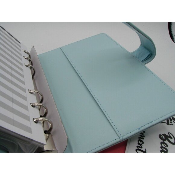 NEW Blue Leather 6 Ring Planner Organizer Zipper Envelope Budget Tab Stickers - Picture 6 of 8